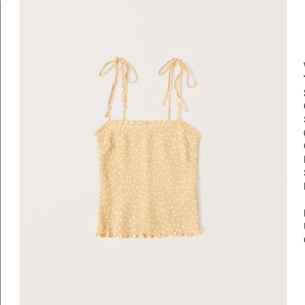 Abercrombie and Fitch Tie-strap Smocked yellow polka dot cami. Size small